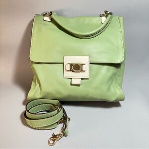 ABRO Green Cream 2-Tone Messenger Crossbody Bag with Silver-Tone Hardware